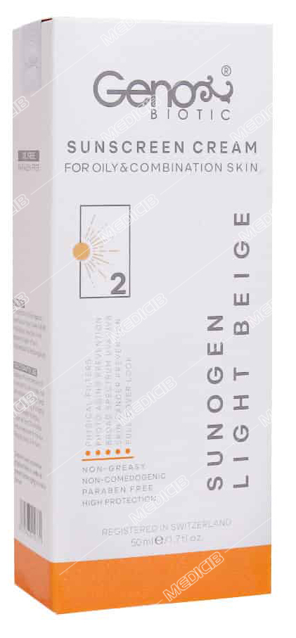 کرم ضد آفتاب پوست چرب SPF50 سانو ژن بژ روشن ژنوبایوتیک شماره 2