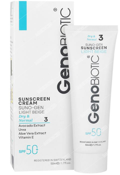 کرم ضد آفتاب پوست خشک SPF50 سانو ژن بژ روشن ژنوبایوتیک 3